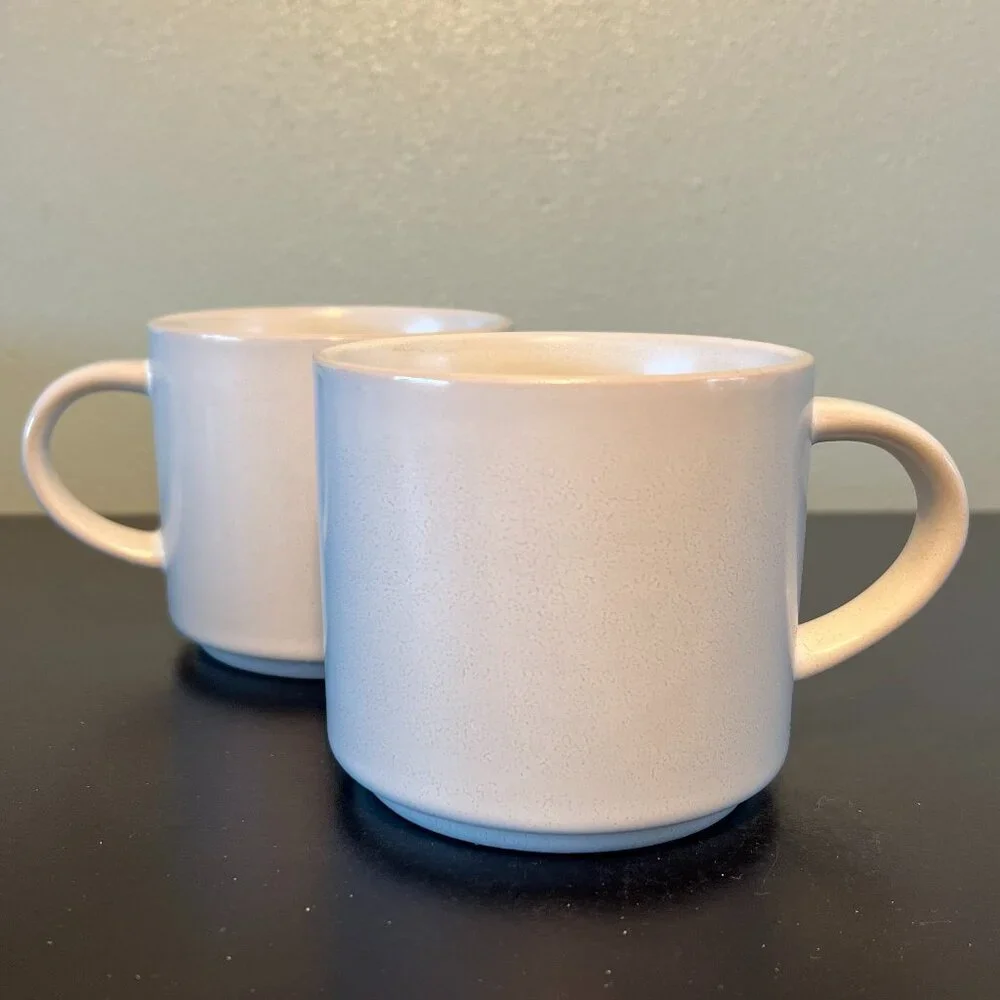 Set of 2 Pottery Barn MASON STONEWARE Ivory White Mugs ~ Minimalist Design